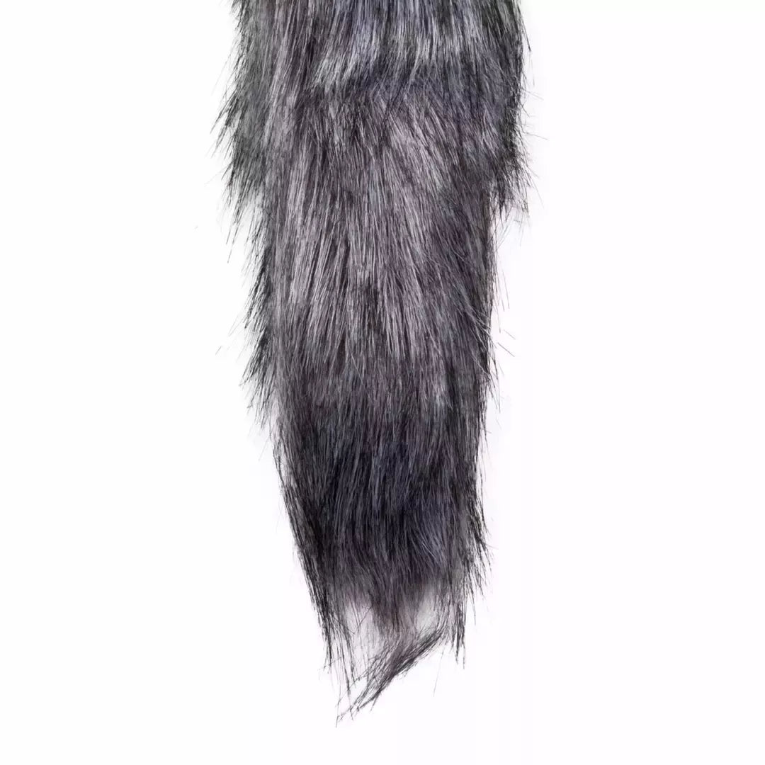 Rimba Fox Tail aliumininis analinis kaištis - sidabrinis su pilku dirbtiniu kailiu, vidutinis