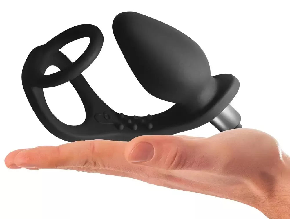 Rocks-Off RO-ZEN Black – Silikoninis vibruojantis žiedų ir kaiščio rinkinys, 7 režimai