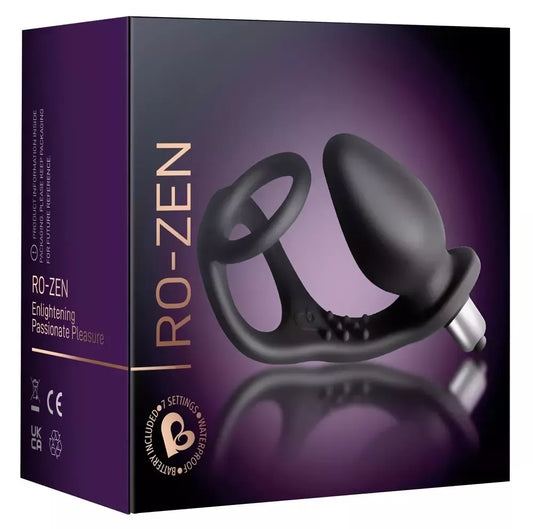 Rocks-Off RO-ZEN Black – Silikoninis vibruojantis žiedų ir kaiščio rinkinys, 7 režimai