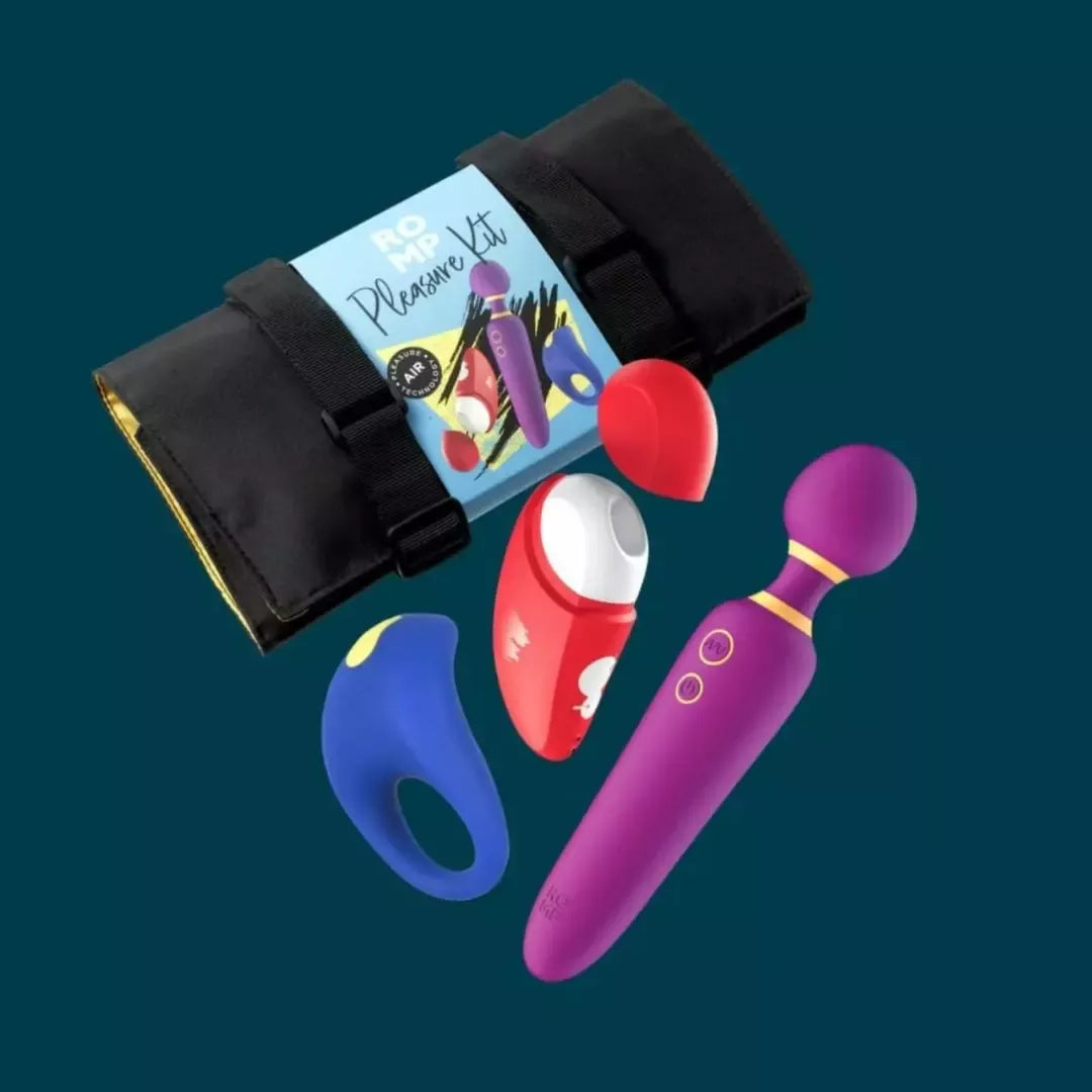 ROMP Pleasure Kit 3-in-1 rinkinys – masažuoklis, žiedas ir oro sistemos prietaisas