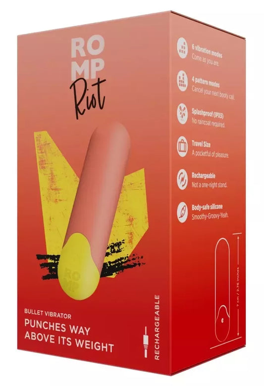 ROMP Riot mini vibratorius kompaktiškas įkraunamas silikoninis 7cm geltonas