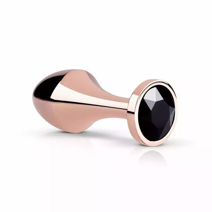 Rosy Gold Nouveau geometrinis analinis kamštukas su juodu kristalu