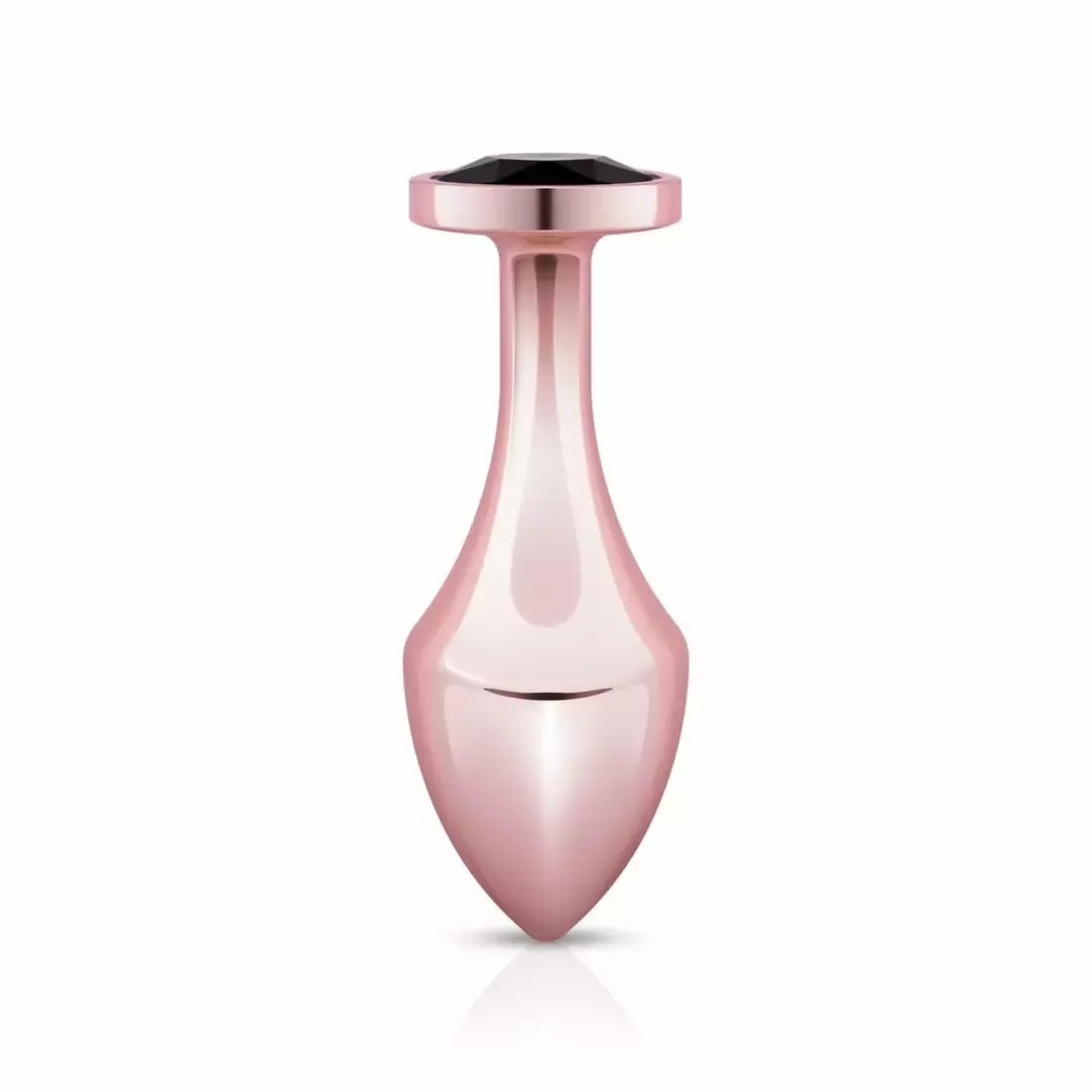 Rosy Gold Nouveau geometrinis analinis kamštukas su juodu kristalu