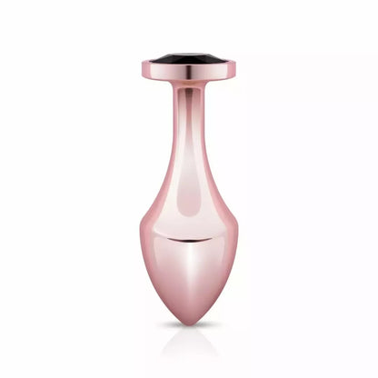 Rosy Gold Nouveau geometrinis analinis kamštukas su juodu kristalu
