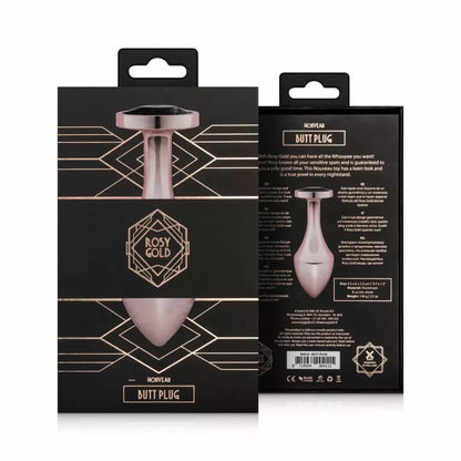 Rosy Gold Nouveau geometrinis analinis kamštukas su juodu kristalu