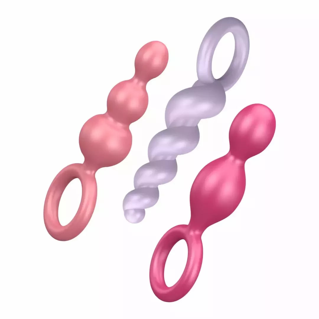 Satisfyer Booty Call kištukų rinkinys „Multicolor“ – trys lankstūs silikoniniai kištukai
