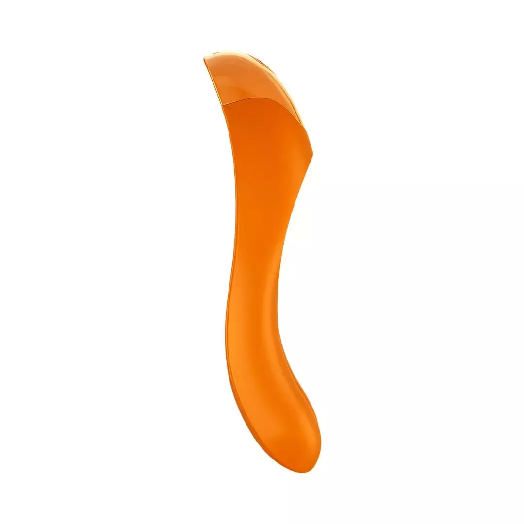 Satisfyer Candy Cane Mini vibratorius, juodai oranžinis – kompaktiškas piršto formos modelis