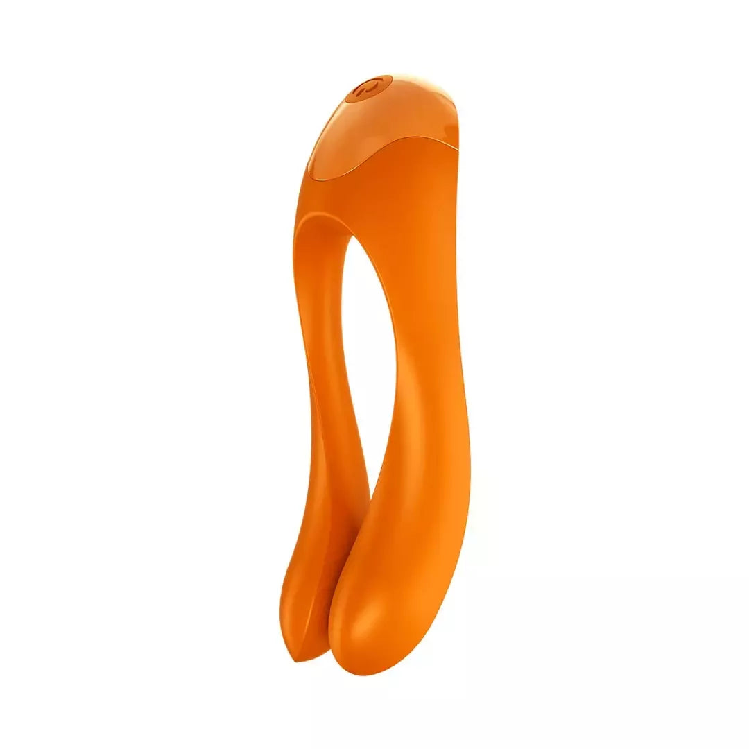 Satisfyer Candy Cane Mini vibratorius, juodai oranžinis – kompaktiškas piršto formos modelis