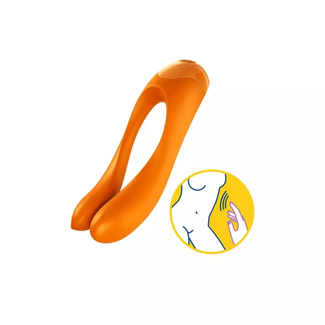 Satisfyer Candy Cane Mini vibratorius, juodai oranžinis – kompaktiškas piršto formos modelis