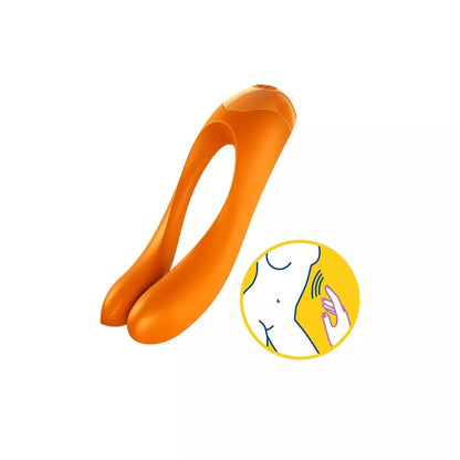 Satisfyer Candy Cane Mini vibratorius, juodai oranžinis – kompaktiškas piršto formos modelis