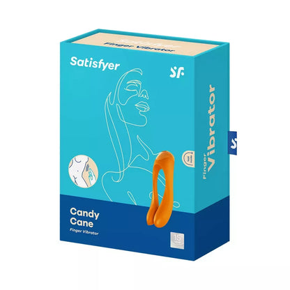 Satisfyer Candy Cane Mini vibratorius, juodai oranžinis – kompaktiškas piršto formos modelis