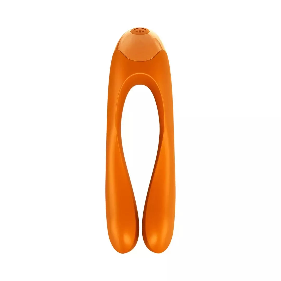Satisfyer Candy Cane Mini vibratorius, juodai oranžinis – kompaktiškas piršto formos modelis