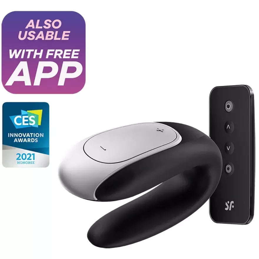 Satisfyer Double Fun Black porų vibratorius, du varikliai, valdymas programėle