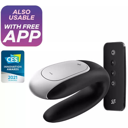 Satisfyer Double Fun Black porų vibratorius, du varikliai, valdymas programėle