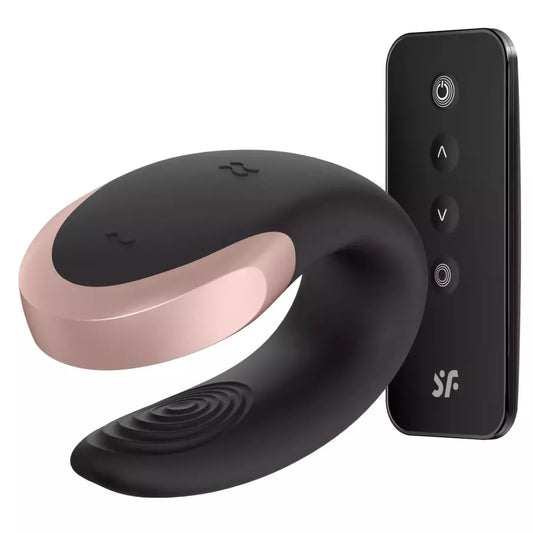 Satisfyer Double Love Black – programėle valdomas sekso žaislas poroms, atsparus vandeniui
