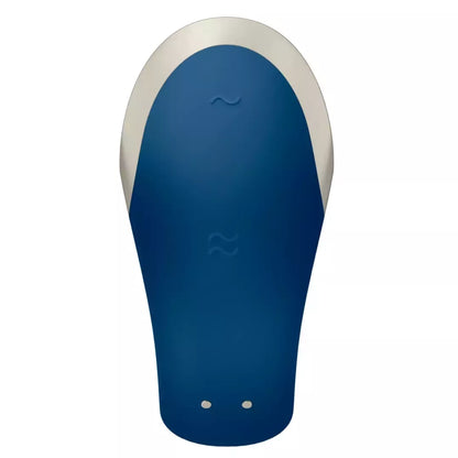 Satisfyer Double Love Blue – programėle valdomas porų prietaisas, atsparus vandeniui, su metalo detalėmis