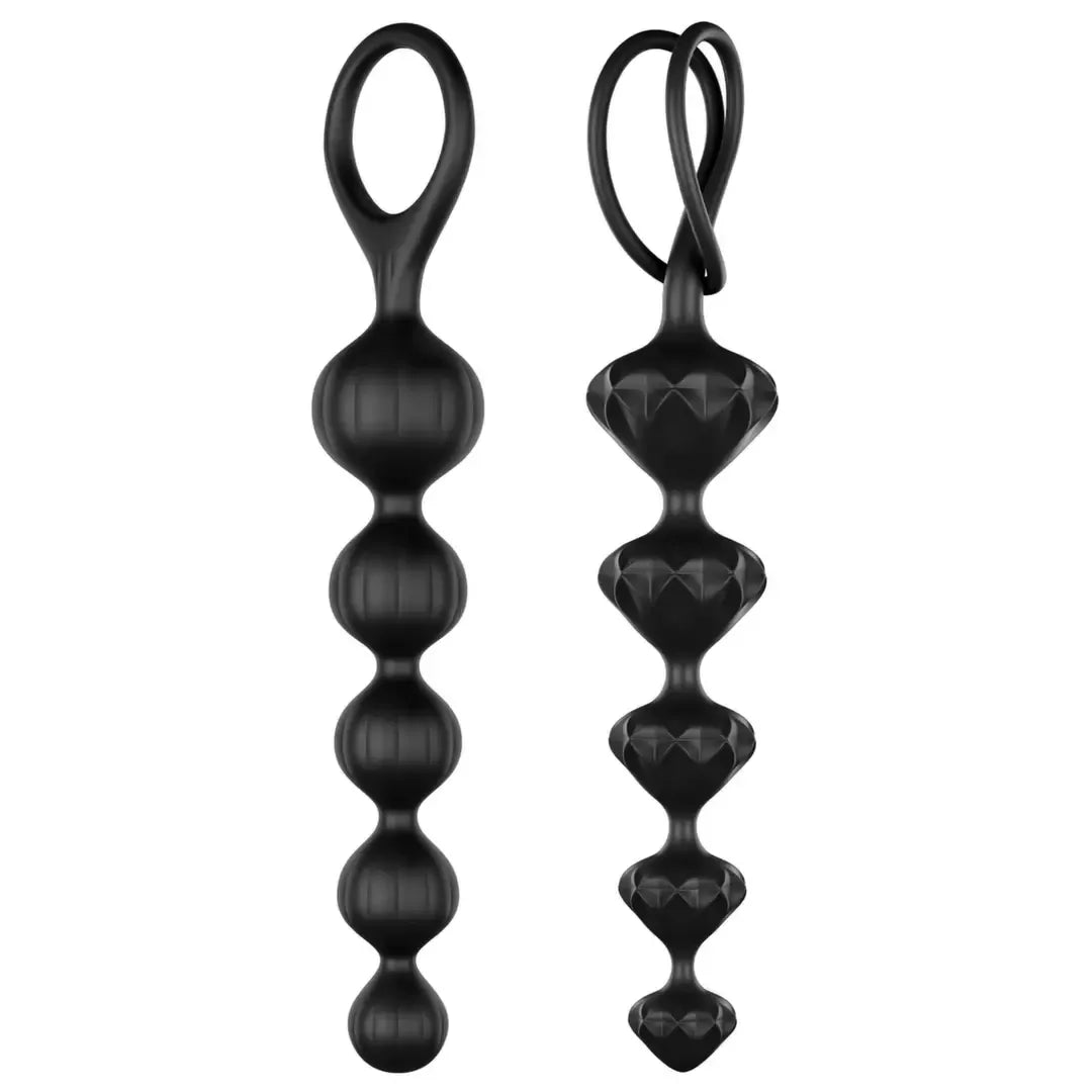 Satisfyer Love Beads Black – 2 lanksčių silikoninių karoliukų modelių rinkinys