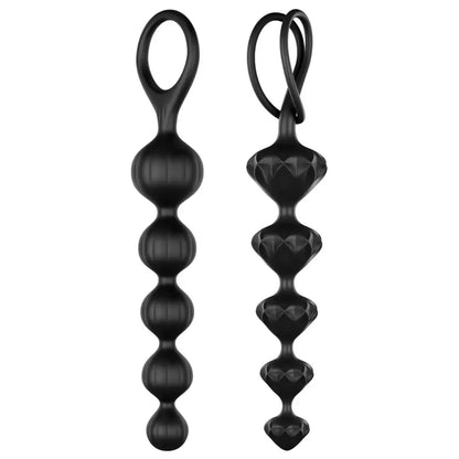 Satisfyer Love Beads Black – 2 lanksčių silikoninių karoliukų modelių rinkinys