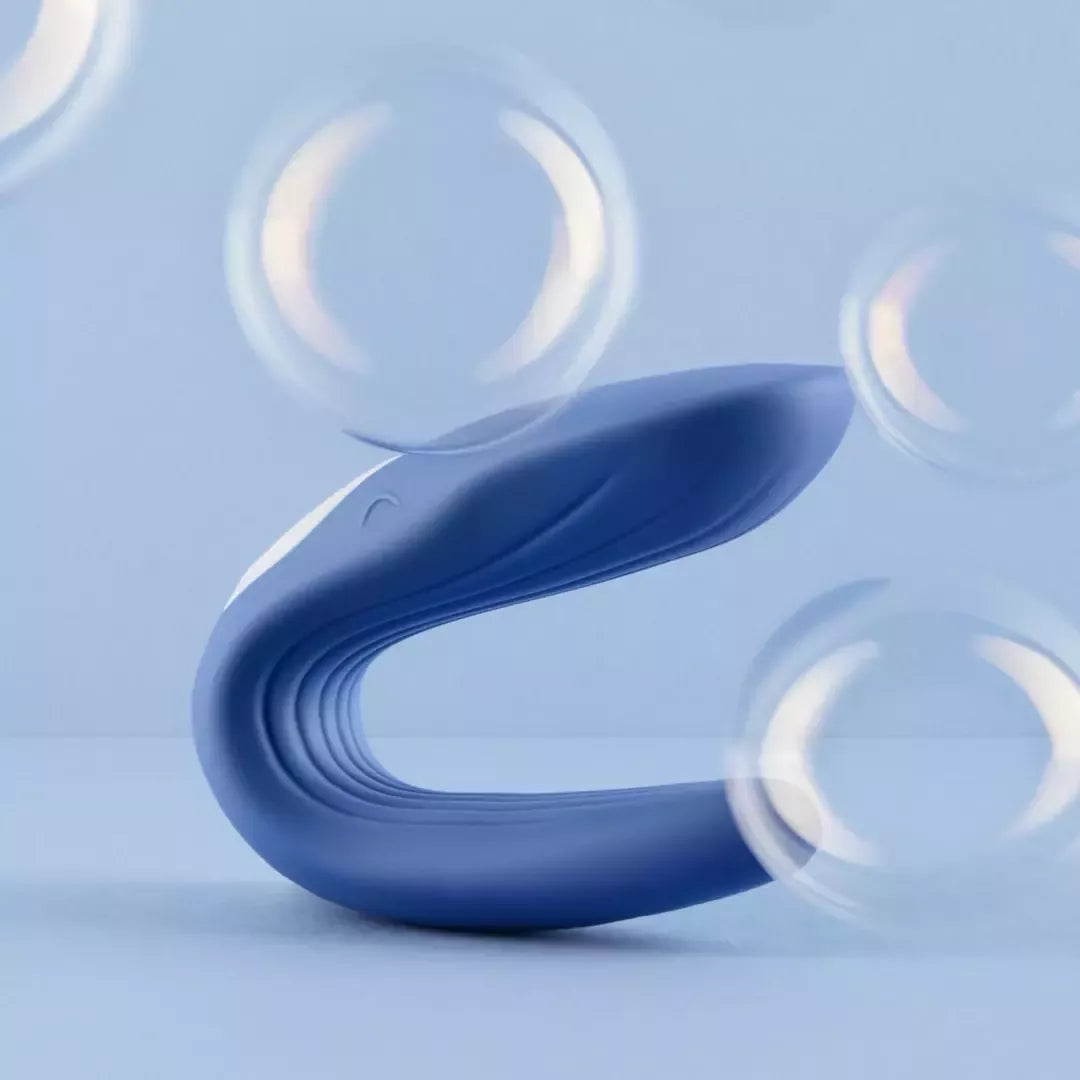 Satisfyer Partner Double Whale poroms skirtas modelis, vandeniui atsparus, mėlynas silikoninis