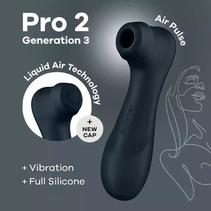 Satisfyer Pro 2 Generation 3 Black – oro impulsų sistema ir valdymas programėle