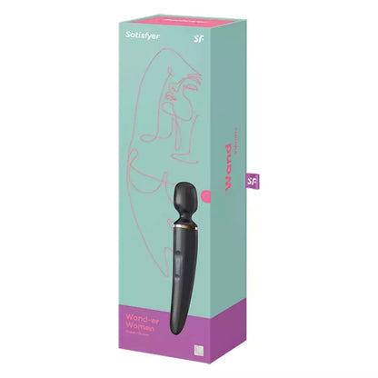 Satisfyer Wand-er Woman Black XXL masažuoklis – 50 režimų, atsparus vandeniui, silikoninis