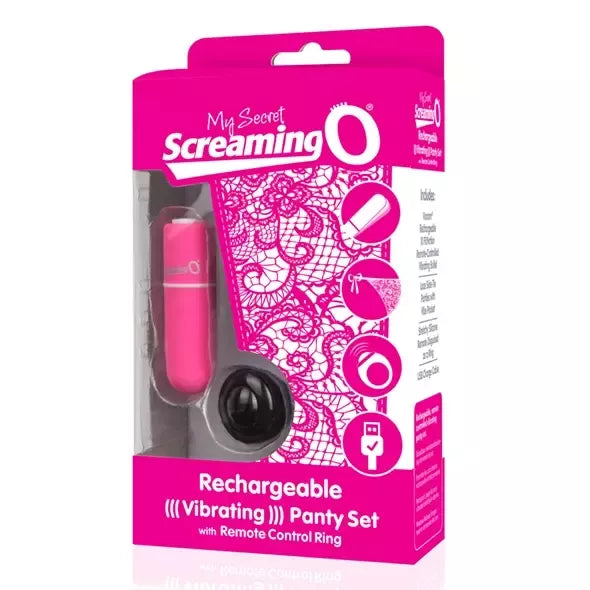 Screaming O Charged Panty Set Pink – nuotoliniu būdu valdomas, įkraunamas, universalus dydis