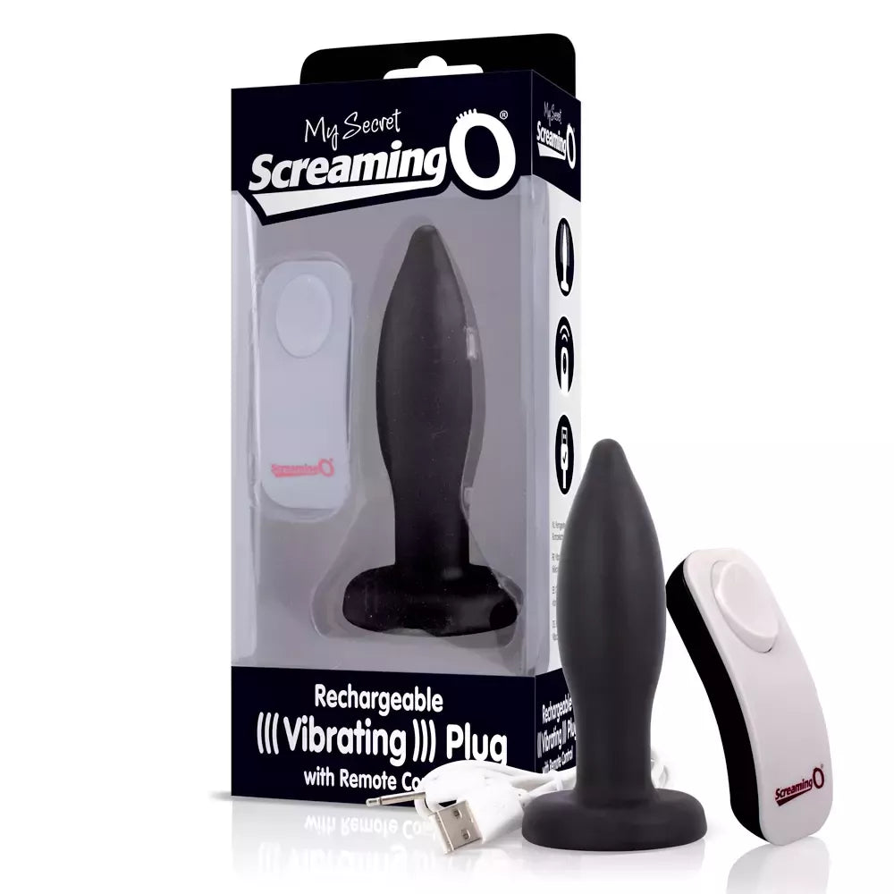 Screaming O Charged Remote Plug Black – įkraunamas silikoninis, 4 colių dydžio