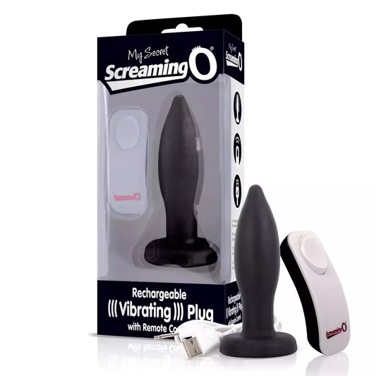 Screaming O Charged Remote Plug Black – įkraunamas silikoninis, 4 colių dydžio