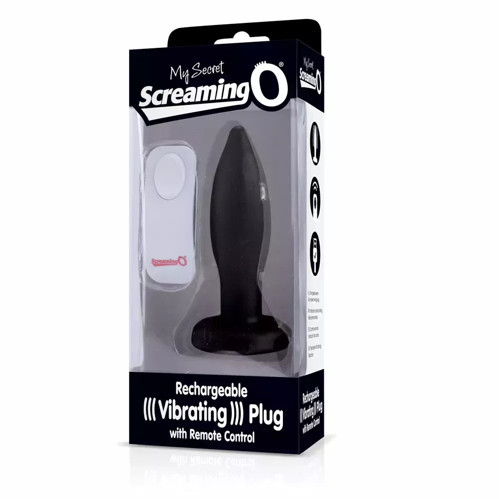 Screaming O Charged Remote Plug Black – įkraunamas silikoninis, 4 colių dydžio