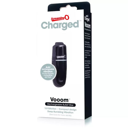 Screaming O Charged Vooom Bullet Black – kompaktiškas įkraunamas vibruojantis prietaisas