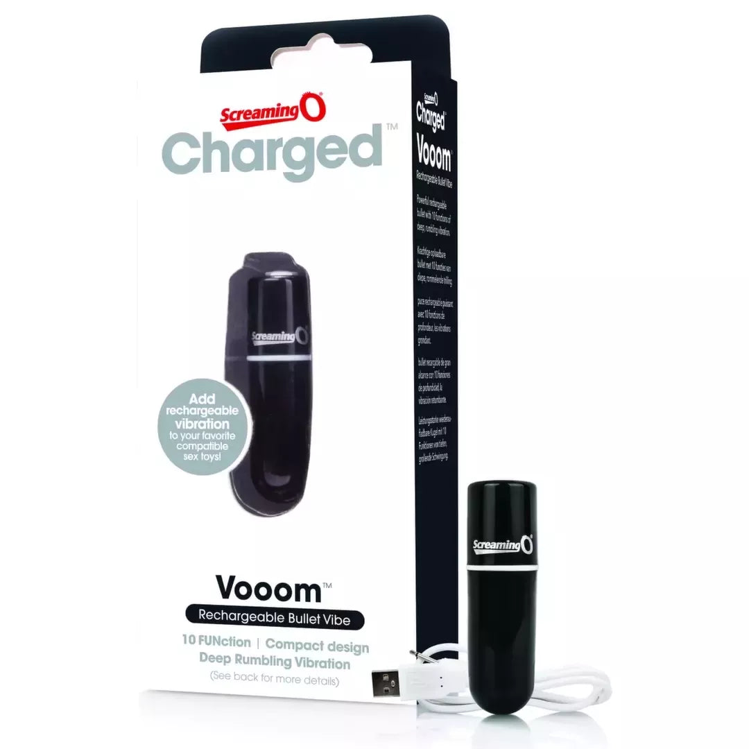 Screaming O Charged Vooom Bullet Black – kompaktiškas įkraunamas vibruojantis prietaisas