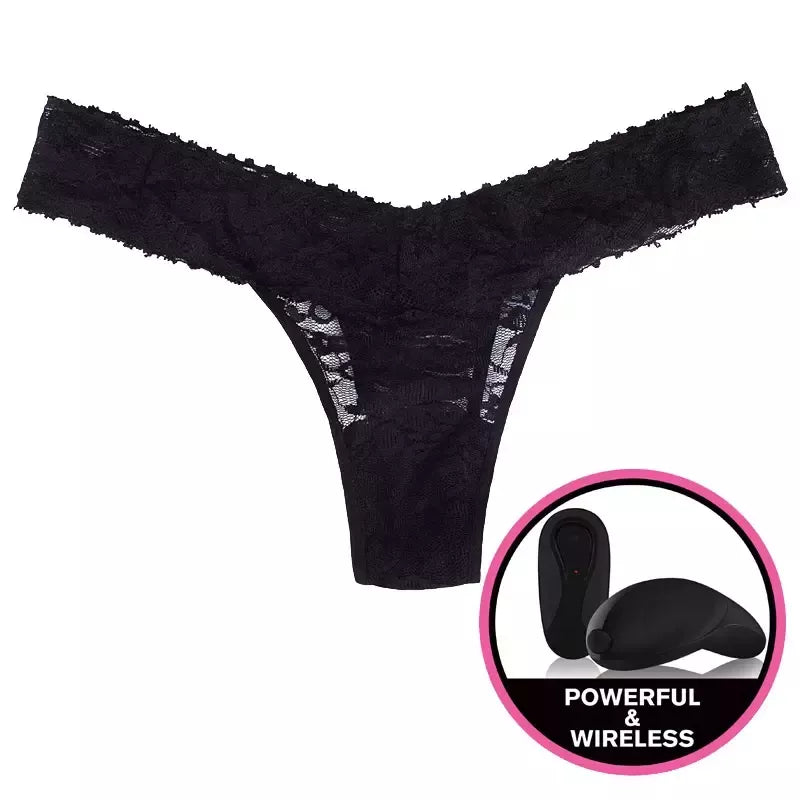 Secrets Lace Thong Black – nuotolinio valdymo belaidė vibracijos sistema