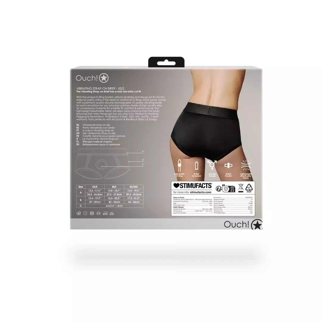 Sincerely Vibrating Strap-On Brief XS/S juodos spalvos - įkraunama sistema