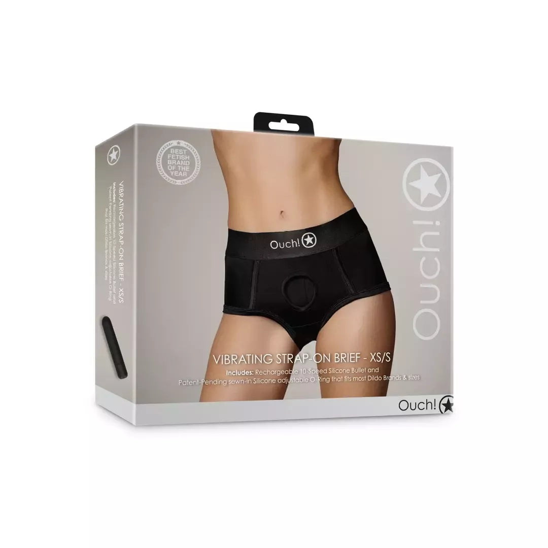 Sincerely Vibrating Strap-On Brief XS/S juodos spalvos - įkraunama sistema