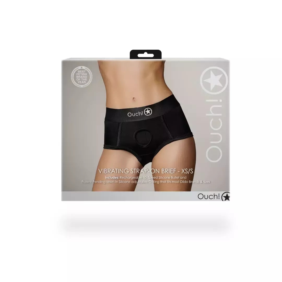 Sincerely Vibrating Strap-On Brief XS/S juodos spalvos - įkraunama sistema