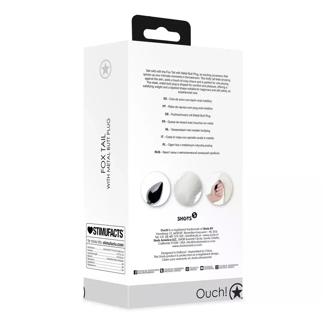 Sinner Gear Fox Tail Plug White – metalinis aksesuaras su dirbtinio kailio uodega
