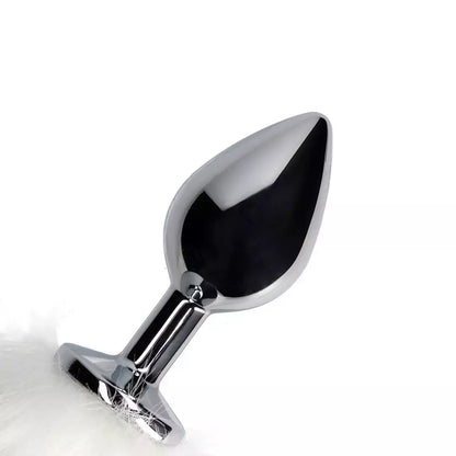 Sinner Gear Fox Tail Plug White – metalinis aksesuaras su dirbtinio kailio uodega