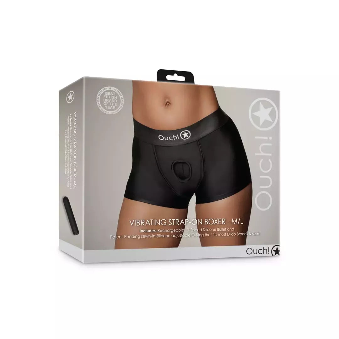 Sinner Gear Vibrating Strap-On Boxer M/L Black – įkraunama intymi sistema