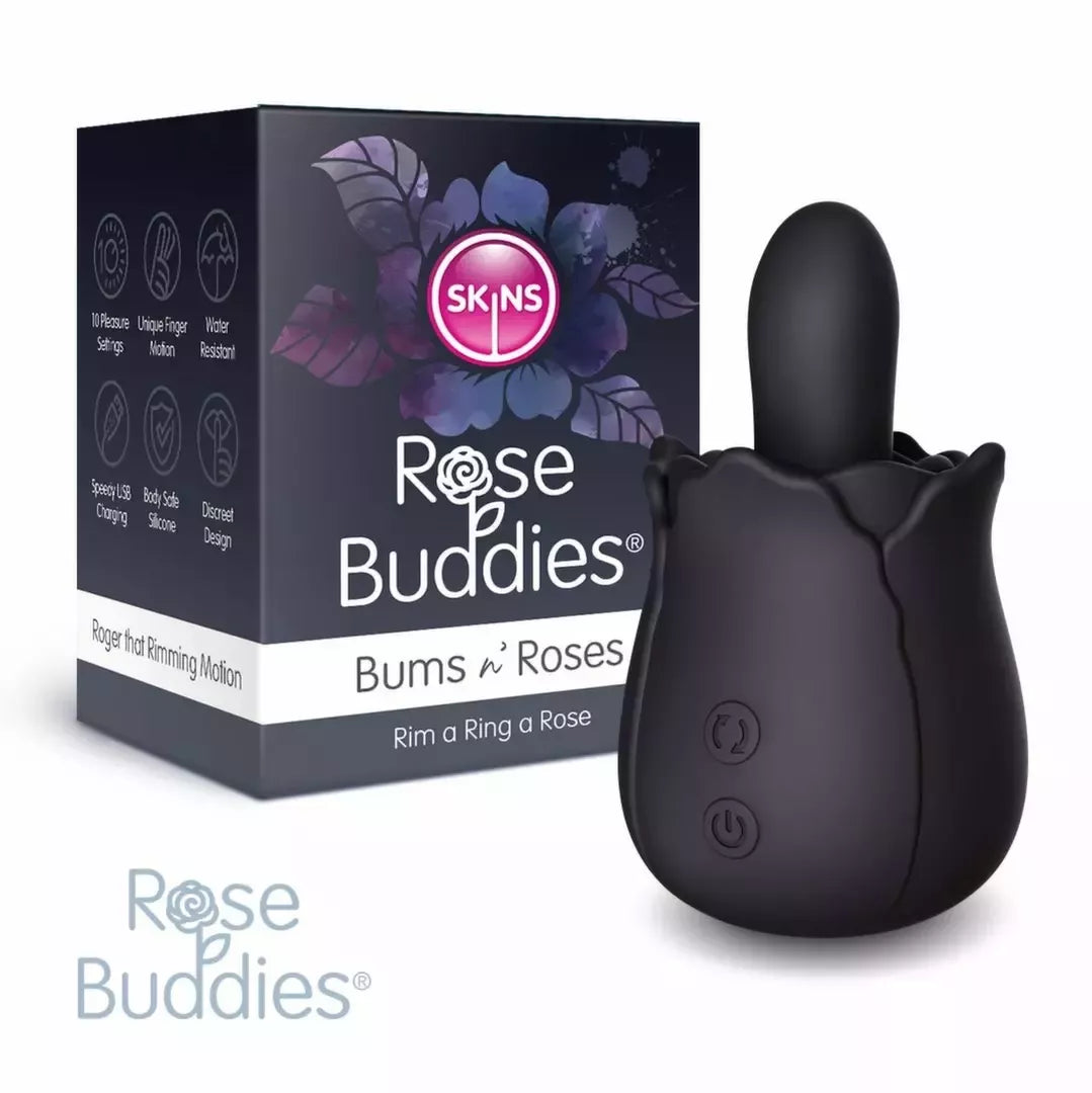Skins Rose Buddies Bums N Roses besisukantis analinis vibratorius, juodas