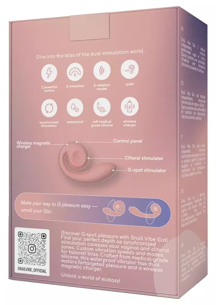 Snail Vibe Gizi Peachy Pink – dvigubas intymus prietaisas, silikoninis, 19 cm