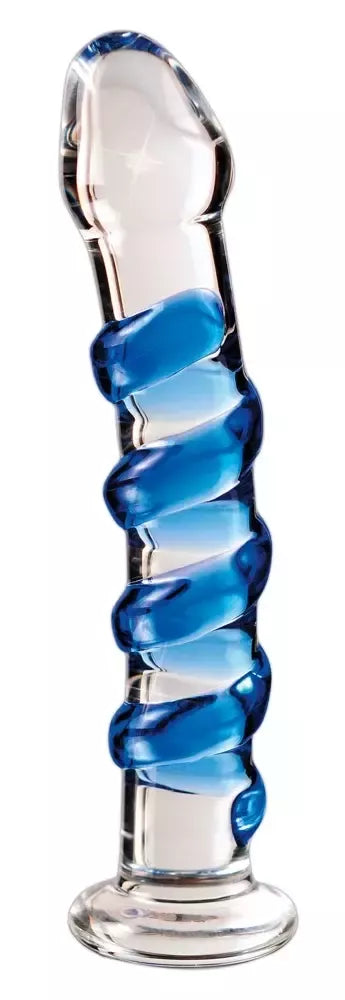 Stiklinis masažo įrankis Pipedream Icicles No. 5 su spiraliniu raštu, 18,5 cm
