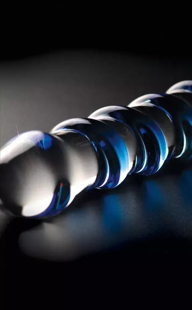 Stiklinis masažo įrankis Pipedream Icicles No. 5 su spiraliniu raštu, 18,5 cm