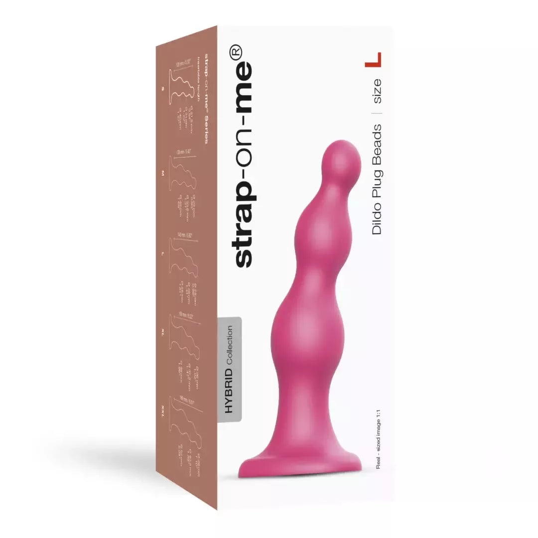 Strap-On-Me dildo kamštis su karoliukais, metalinės aviečių rožinės spalvos, L dydis