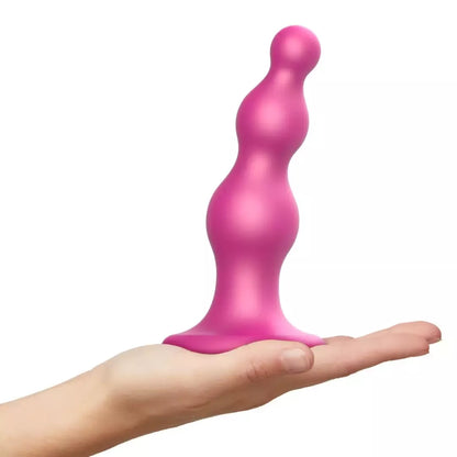 Strap-On-Me dildo kamštis su karoliukais, metalinės aviečių rožinės spalvos, L dydis