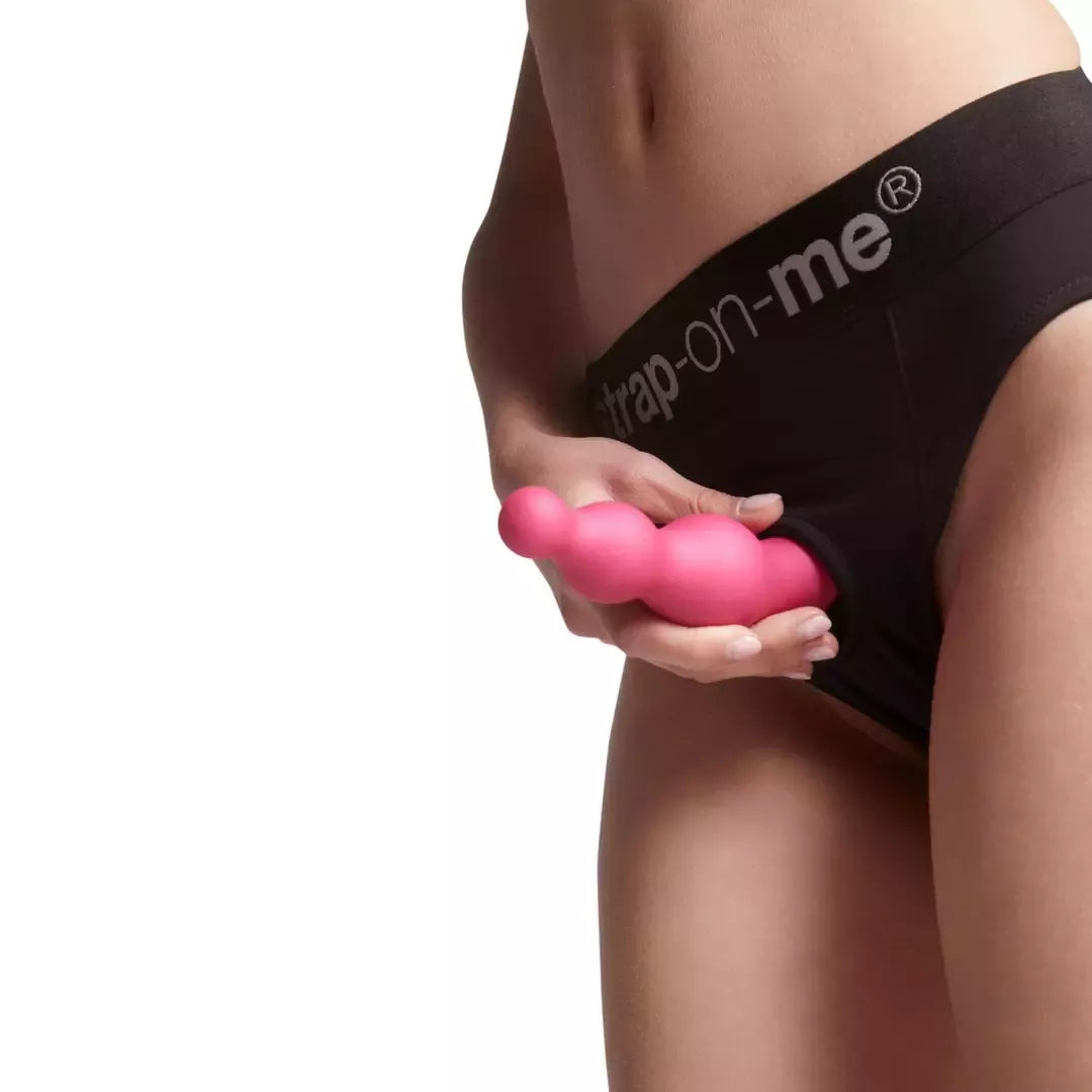 Strap-On-Me dildo kamštis su karoliukais, metalinės aviečių rožinės spalvos, L dydis