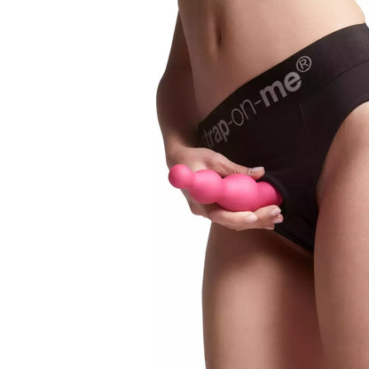 Strap-On-Me dildo kamštis su karoliukais, metalinės aviečių rožinės spalvos, L dydis