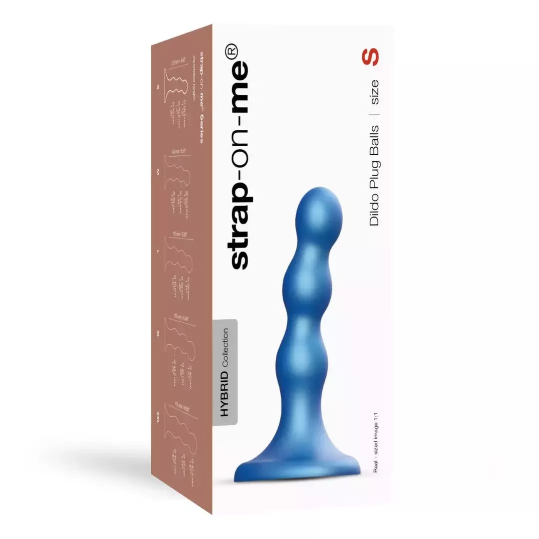 Strap-On-Me Plug Balls S Metallic Blue – skystas silikonas, 3 rutuliukai, suderinamas su diržais