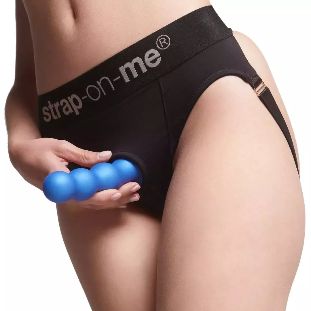 Strap-On-Me Plug Balls S Metallic Blue – skystas silikonas, 3 rutuliukai, suderinamas su diržais