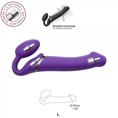 Strap-On-Me Vibrating Bendable System M Violetinė – 3 varikliai, nuotolinio valdymo pultas, silikoninis