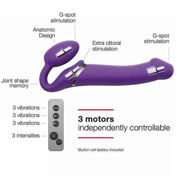 Strap-On-Me Vibrating Bendable System M Violetinė – 3 varikliai, nuotolinio valdymo pultas, silikoninis